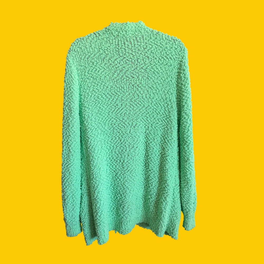 Zenana Mint Green Popcorn Knit Cardigan Open Front Longline Sweater XL - Picture 2 of 3